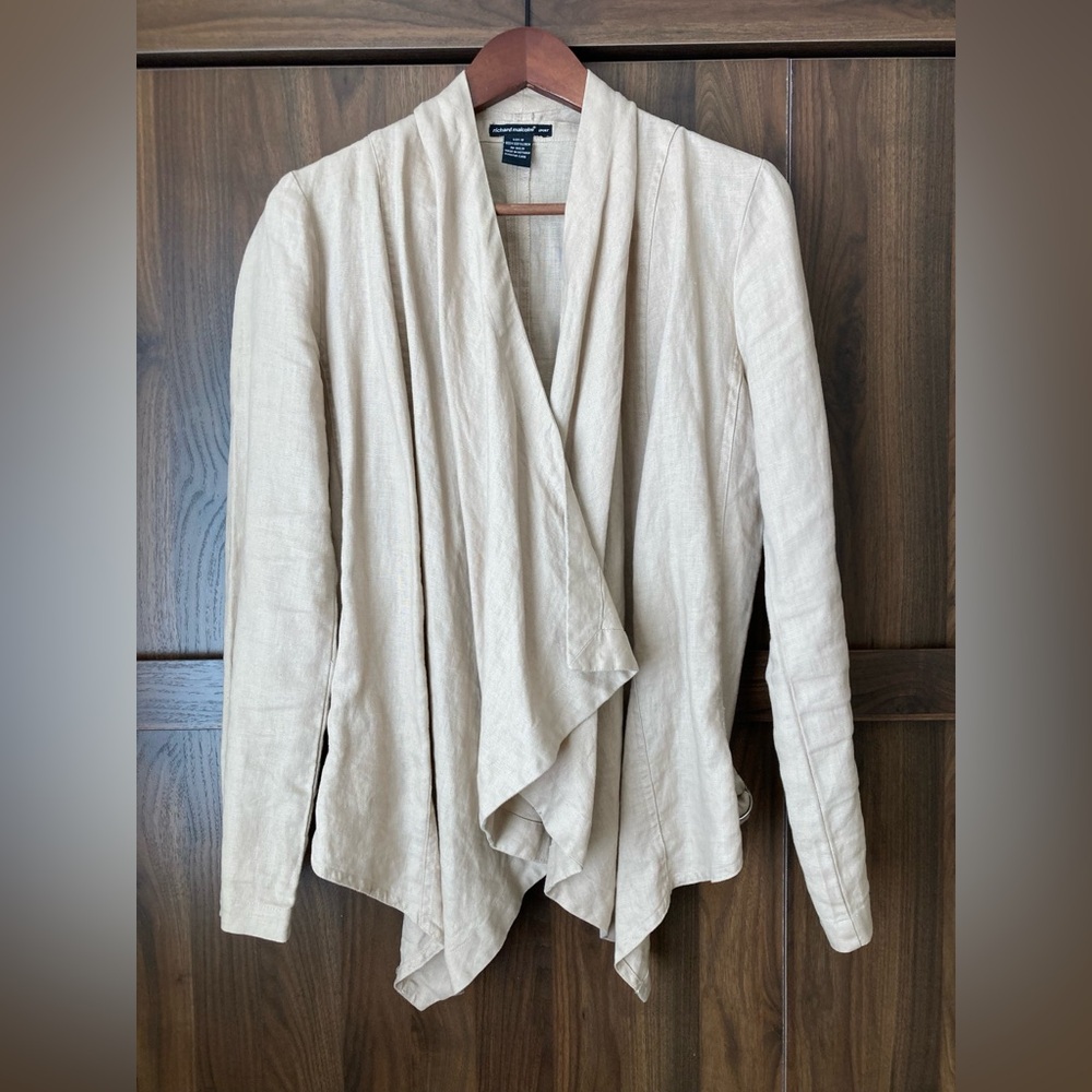 Richard Malcolm Beige Linen Cardigan Jacket Blazer Size 10